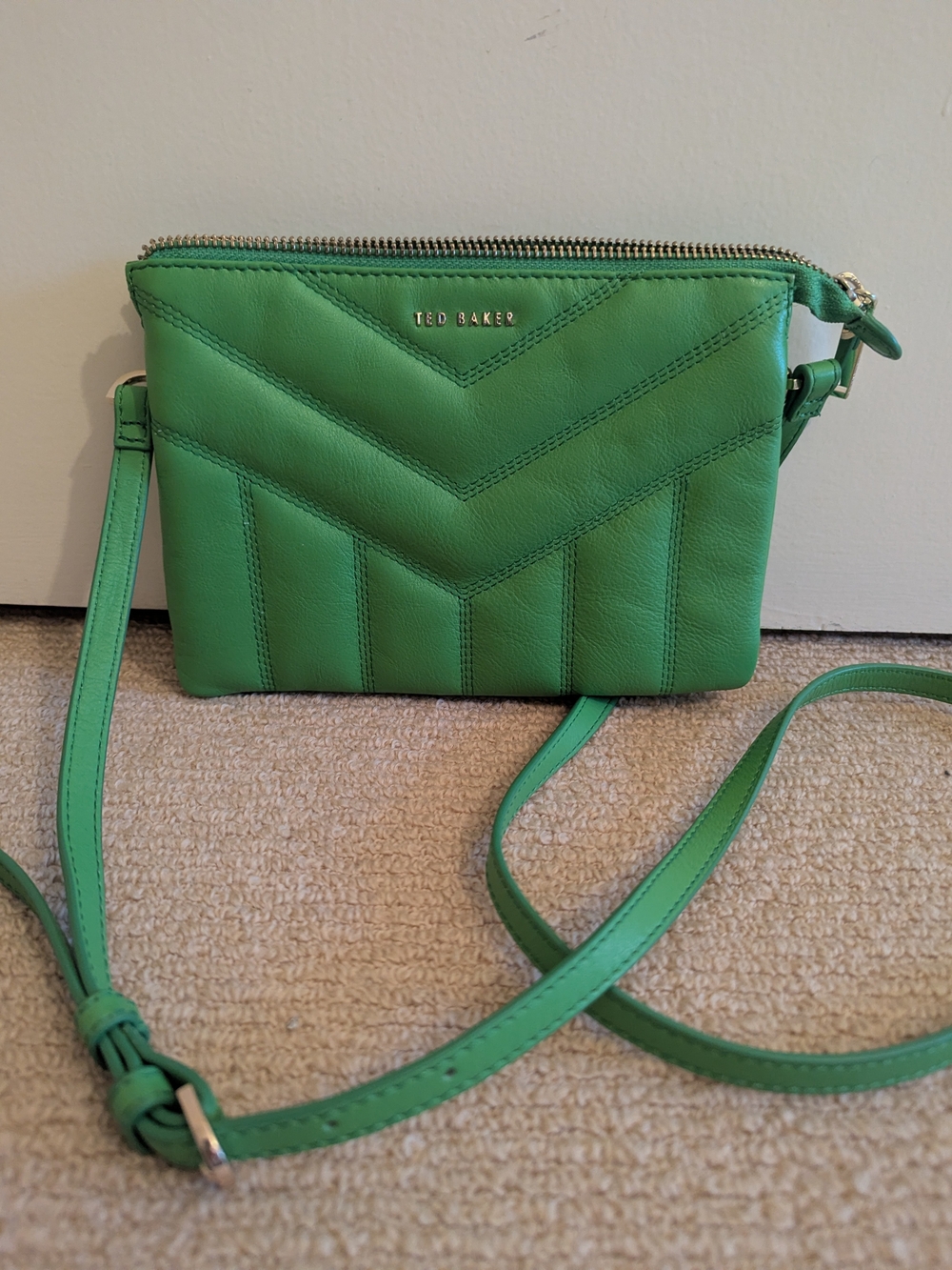 Ted Baker Green Quilted V-Stitch Crossbody Bag